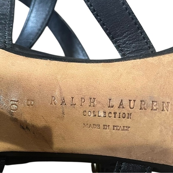 Ralph Lauren Collection Heels Size 10 Black Leather Strappy 4” Stiletto Open Toe - Picture 10 of 12
